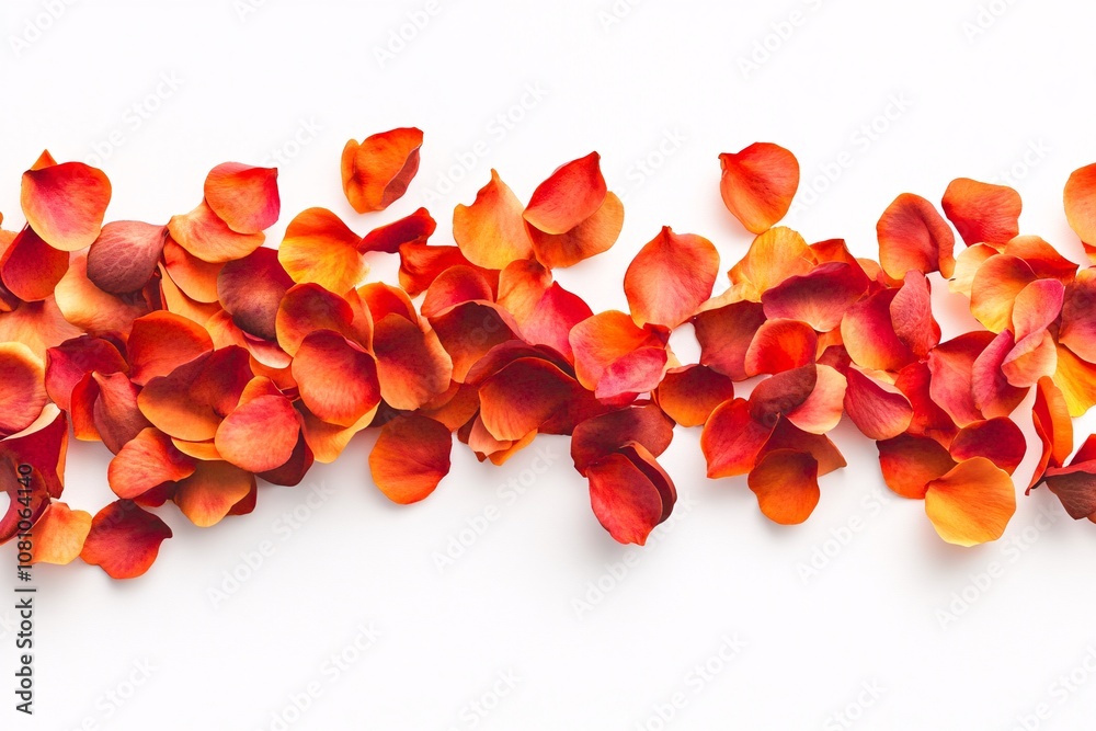 Red and Orange Rose Petals on White Background - Floral Pattern, Nature Photography Red and Orange Rose Petals on White Background - Floral Pattern, Nature Photography