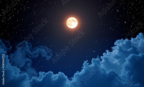 Photorealistic of a serene night sky adorned with a radiant moon and sparkling stars invoking a sense of celestial beauty and tranquility christmas backdrop professional studio photography  photo