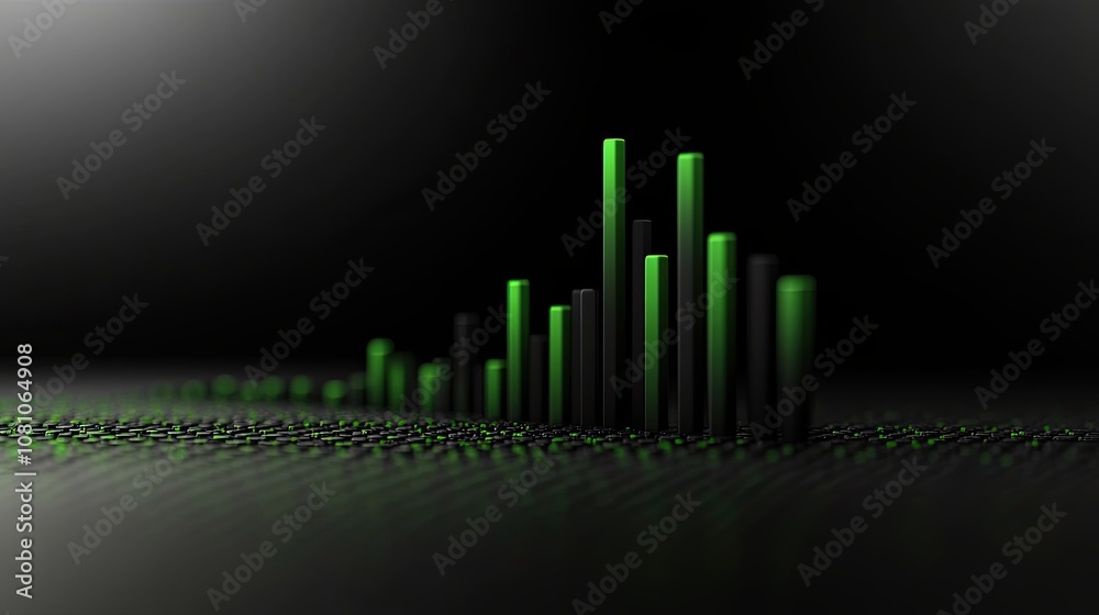 simple upward 3d bar graph against a black background, green hues simple upward 3d bar graph against a black background, green hues