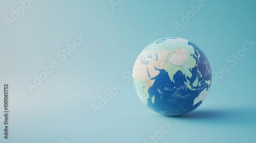 A 3D rendering of the Earth globe on a light blue background symbolizing global connection, environmental awareness, sustainability, and future possibilities.