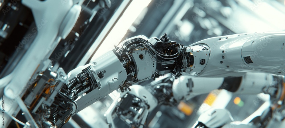 Fototapeta premium Futuristic Robotic Arms in Industrial Setting: A Close-Up View of Advanced Automation Technology