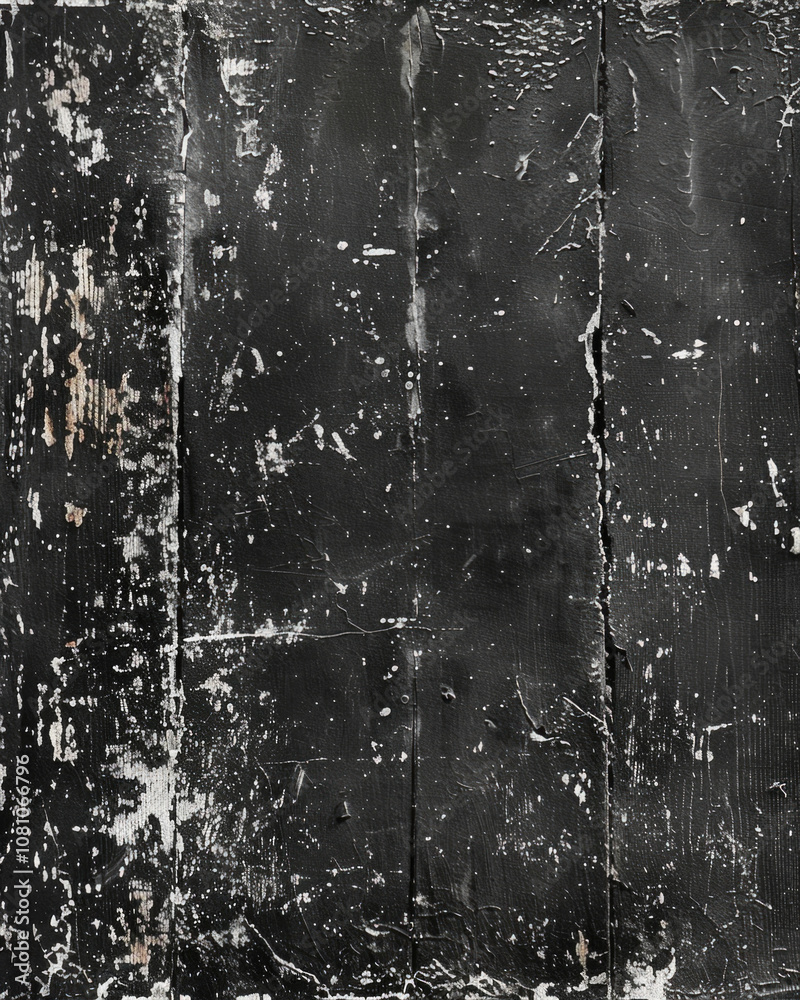 Obraz premium The worn and weathered surface of an old, black wooden door tells a story of time, with each crack and flake of paint revealing a memory of the past