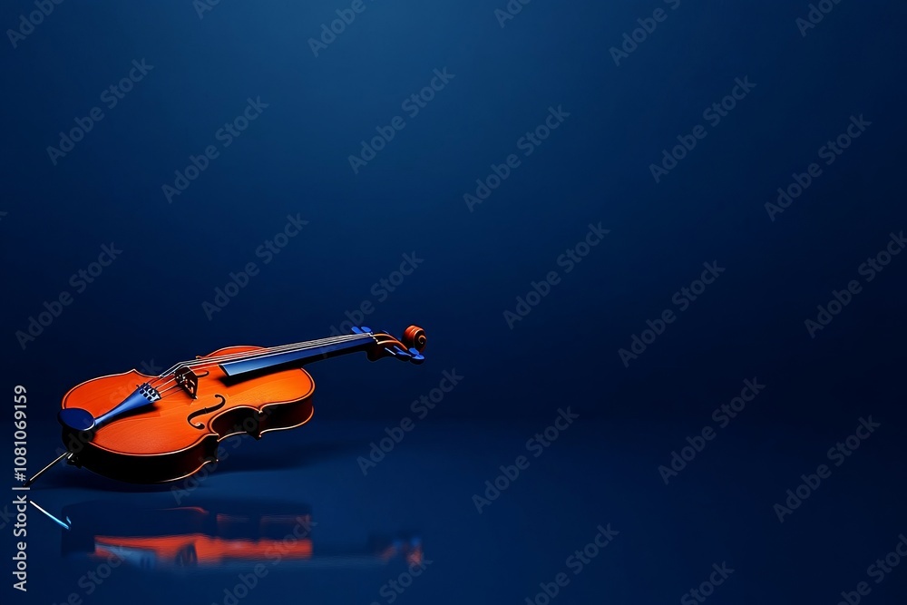 A classic violin rests on a dark blue background, creating a sense of elegance and sophistication. The instrument's rich brown finish and intricate details stand out against the deep blue backdrop, in A classic violin rests on a dark blue background, creating a sense of elegance and sophistication. The instrument's rich brown finish and intricate details stand out against the deep blue backdrop, in