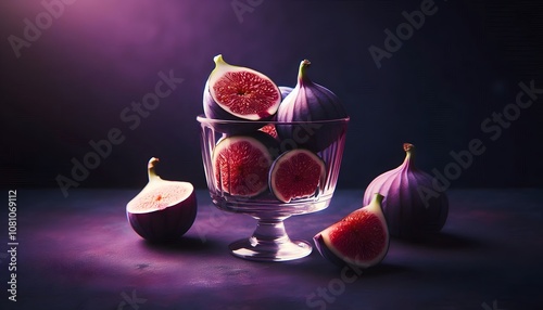 fig in water splash vibrant purple background
