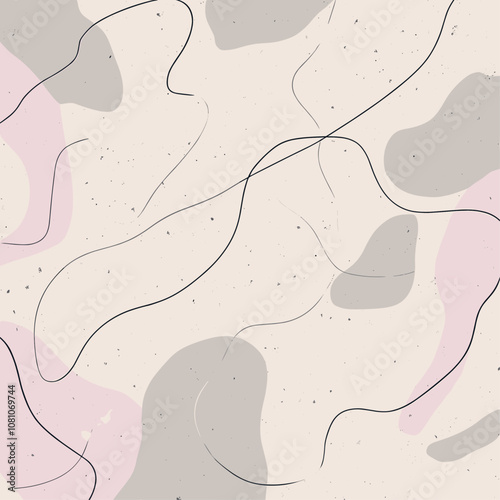 Hand-drawn abstract lines in pale pink and light gray, minimalist style, trendy pattern, fabric design, wallpaper on warm stone backdrop, vector illustration, modern design.