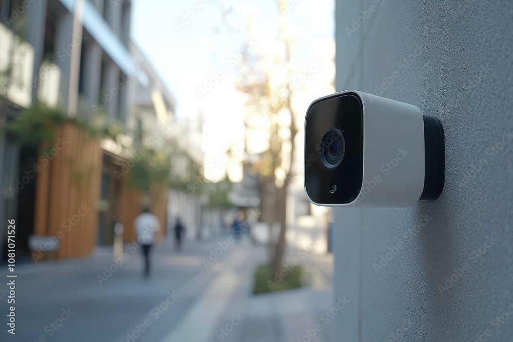 Close-up view of a modern security camera on urban street Close-up view of a modern security camera on urban street