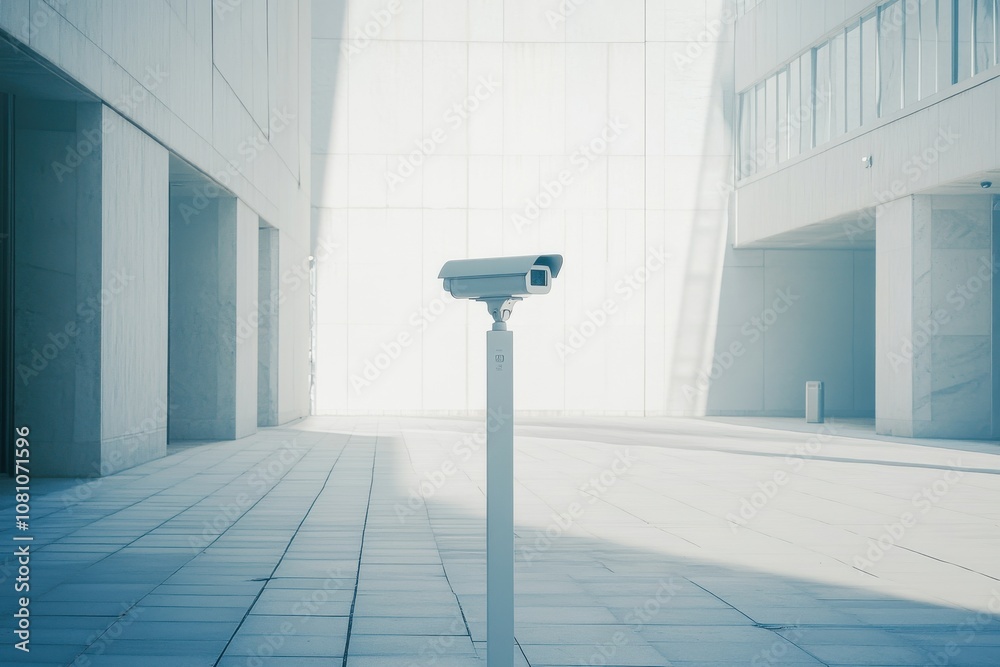 Street-level view of a security camera in urban environment Street-level view of a security camera in urban environment