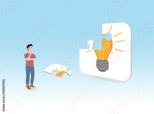 Brainstorm to fit and match puzzle pieces concept, Puzzle Connection, one more to complete a big idea. Employee thought how to complete the challenge. vector illustration photo