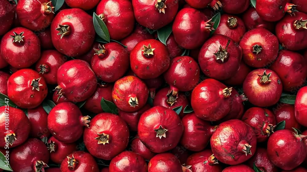 Fresh Red Pomegranates In Natural Light with Leafy Green Background for Holiday Season, Perfect for Juicing, Healthy Eating, and Festive Decorations Fresh Red Pomegranates In Natural Light with Leafy Green Background for Holiday Season, Perfect for Juicing, Healthy Eating, and Festive Decorations