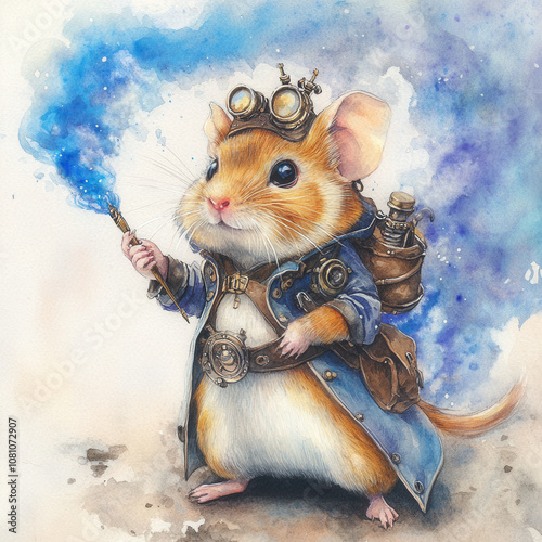 Watercolor drawing of a cute and charming hamster photo