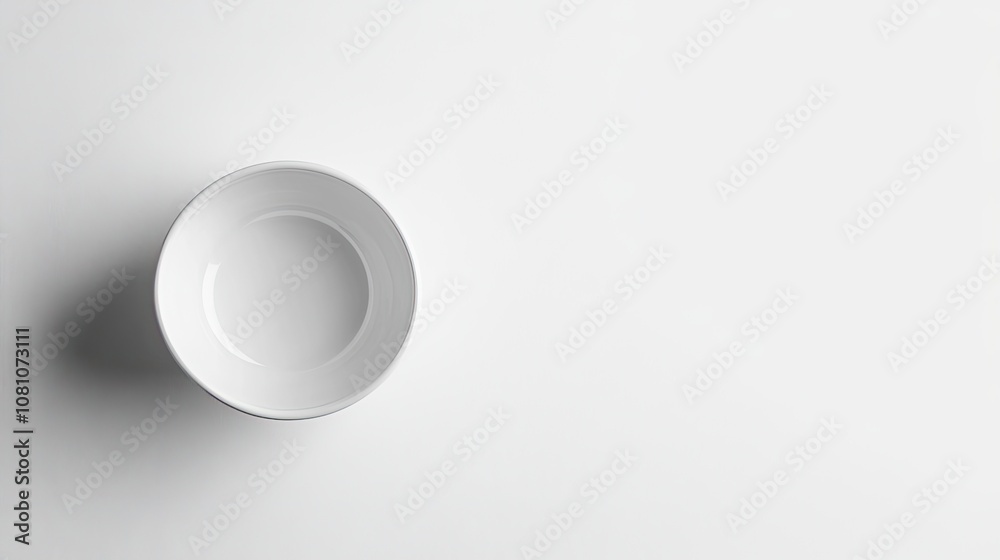 Top view of a single white plate on a white background with a slight shadow, giving a sense of depth and simplicity.