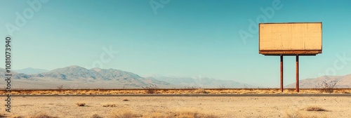 A lone, empty billboard stands tall in a vast desert landscape, symbolizing opportunity, potential, and the vastness of the unknown. The desert evokes a sense of isolation, while the billboard represe