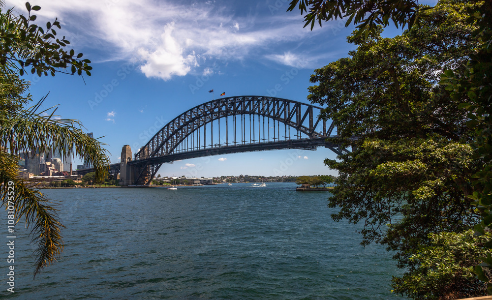 Fototapeta premium Wonderful exposure of the Sydney Harbour Bridge and Sydney's Downtown from the north bank namely Mattawunga.