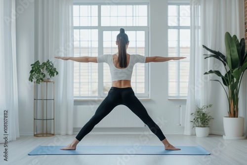 Experience a serene and mindful yoga practice in a welllit room surrounded by calmness and greenery, focusing on asana and meditation. Its a harmonious way to nurture your body and spirit