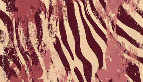 Textured zebra stripes in rose gold and burgundy, hand-rendered design, trendy pattern, luxury home decor, wallpaper design, card design, vector illustration, fabric textile.