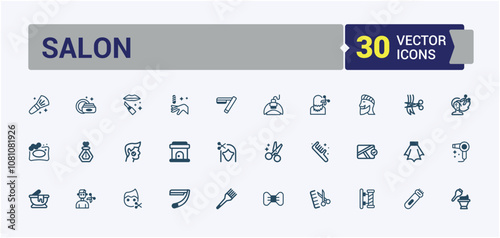 Barber Shop line web icon set. Containing color, hipster, straight razor, saloon, barbershop services, accessory. Outline symbol collection. Solid line editable stroke. Vector line and solid icons.