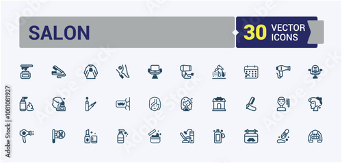 Barber Shop line web icon set. Containing color, hipster, straight razor, saloon, barbershop services, accessory. Outline symbol collection. Solid line editable stroke. Vector line and solid icons.