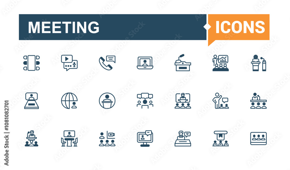 Set of Conference line icons. Containing discussion, training, forum, lecture, meet, professional, meeting and more. Thin linear style icons. Vector outline and solid icons collection. Set of Conference line icons. Containing discussion, training, forum, lecture, meet, professional, meeting and more. Thin linear style icons. Vector outline and solid icons collection.