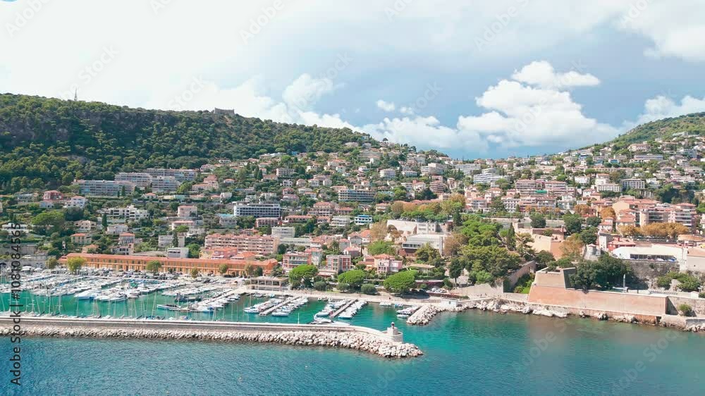 Beautiful aerial view of coastline in Villefranche in Nice, France Beautiful aerial view of coastline in Villefranche in Nice, France