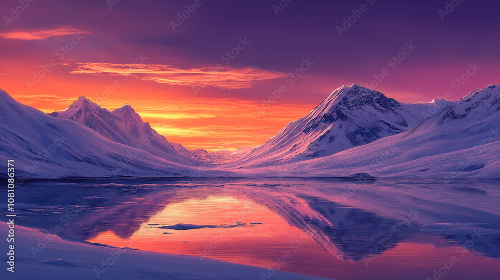 Tranquil Snow-Covered Mountains Reflecting Sunset Tranquil Snow-Covered Mountains Reflecting Sunset