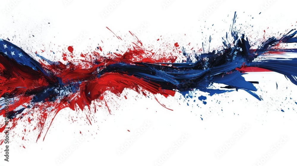 Abstract USA Flag Splashes on White Background, symbolizing patriotism, freedom, unity, strength, and hope. Abstract USA Flag Splashes on White Background, symbolizing patriotism, freedom, unity, strength, and hope.