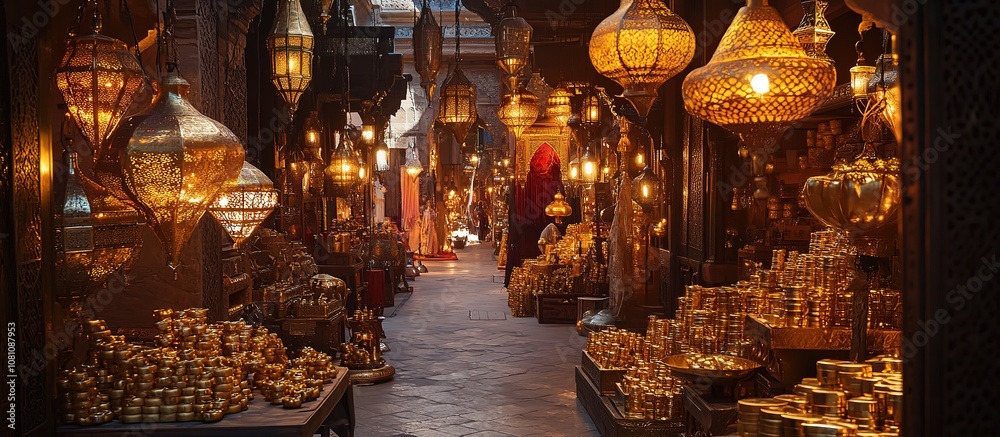 A vibrant marketplace filled with ornate lanterns and goods. A vibrant marketplace filled with ornate lanterns and goods.