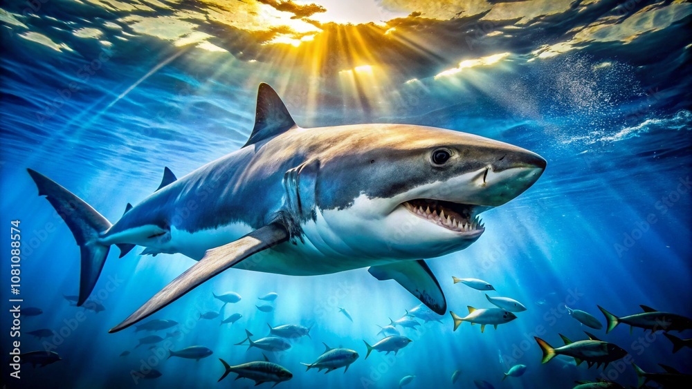 Fototapeta premium a-shark-preparing-for-an-attack-in-the-ocean