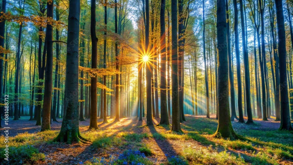 Fototapeta premium silent-forest-in-spring-with-beautiful-bright-sun