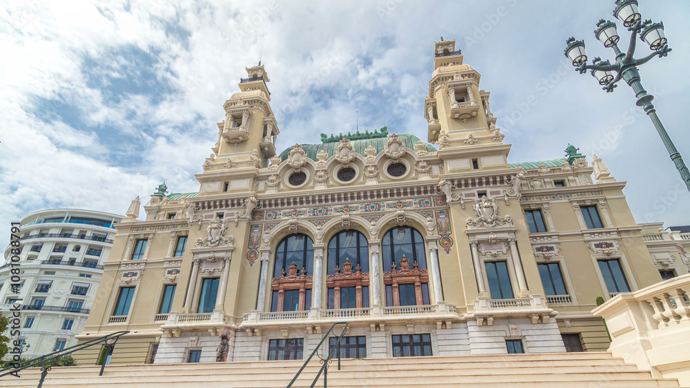 Fototapeta premium 19th century baroque style palace of the Monte Carlo Casino in Monaco timelapse hyperlapse