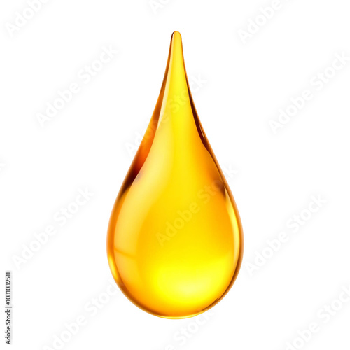 3D rendering of a single amber-colored liquid droplet, ai generated png image, transparent background,