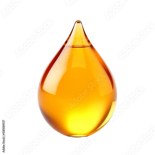 3D rendering of a single amber-colored liquid droplet, ai generated png image, transparent background,