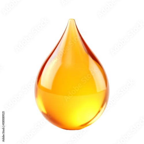 3D rendering of a single amber-colored liquid droplet, ai generated png image, transparent background,