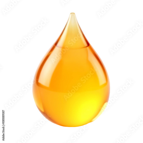 3D rendering of a single amber-colored liquid droplet, ai generated png image, transparent background,