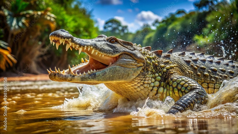 Fototapeta premium the-image-of-a-wild-crocodile-while-hunting