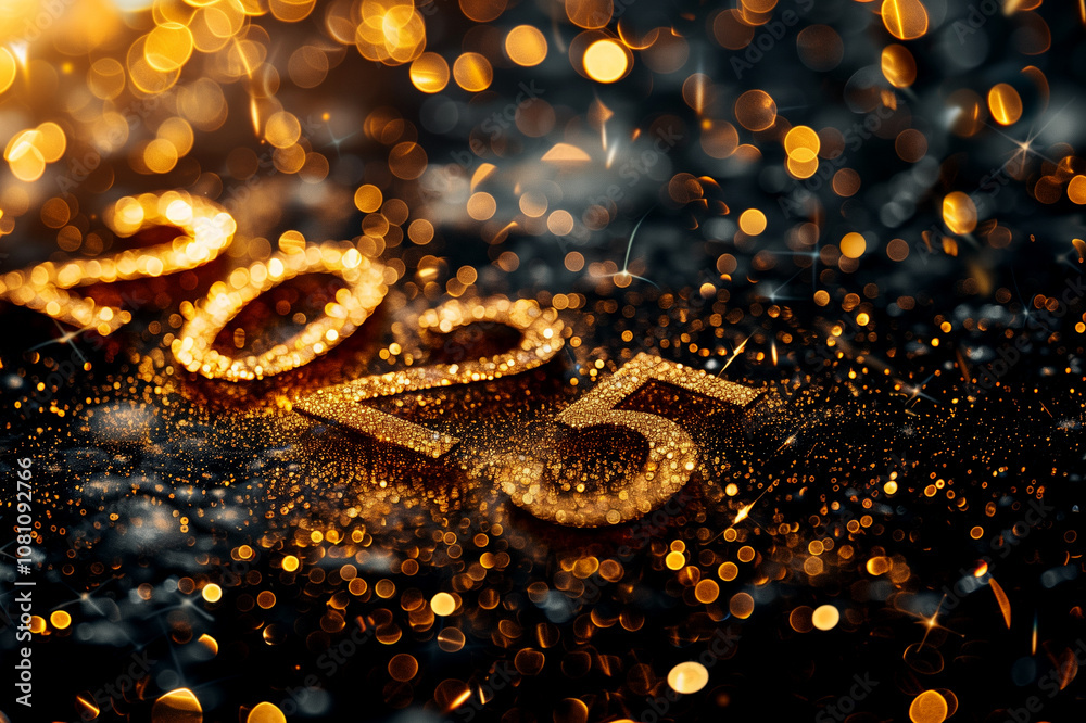 the year 2025 in golden numbers on a black festive background the year 2025 in golden numbers on a black festive background