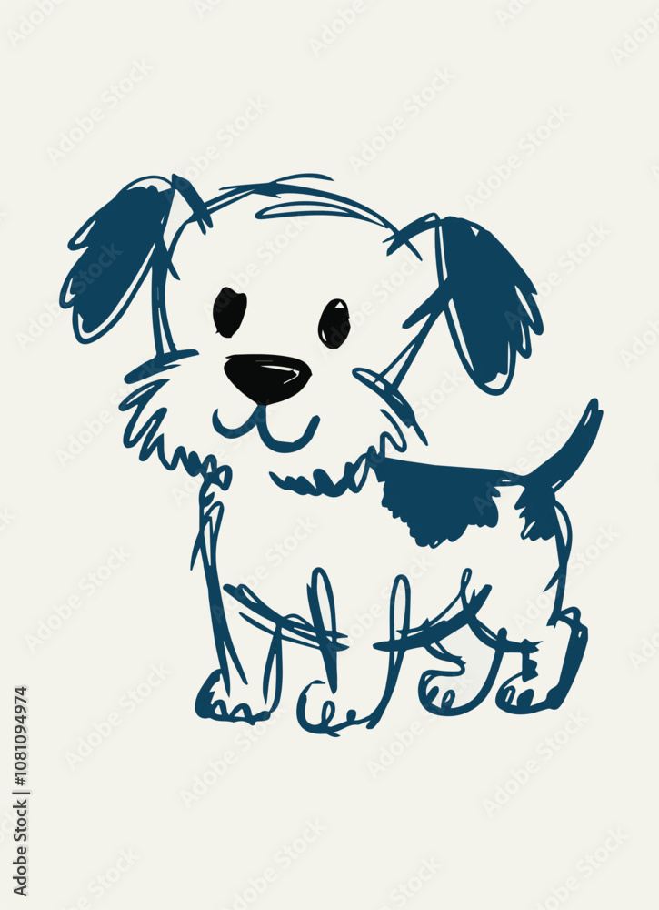 Naklejka premium Adorable Sketch of a Puppy Dog in Minimalistic Vector Style