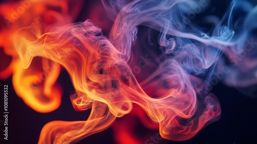 Abstract view of swirling colorful smoke on dark background