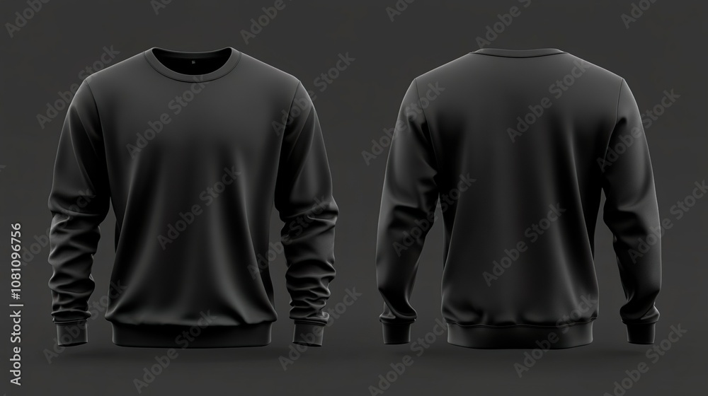 Maqueta de un jersey de color negro con vista frontal y superior. Maqueta de un jersey de color negro con vista frontal y superior.