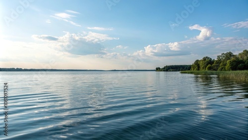 Water surface with gentle ripples on a summer day, peaceful lake scene, still life, calm water, water's edge