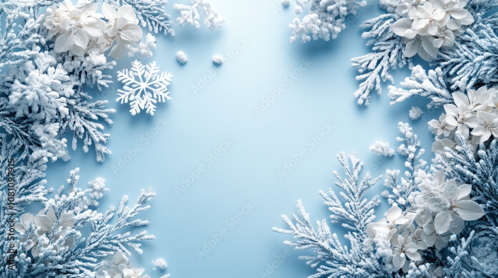 Intricate white snowflake on soft pastel blue background Intricate white snowflake on soft pastel blue background