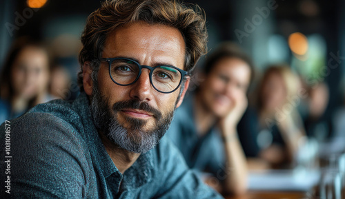 Man with Glasses Looking at Camera