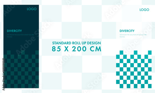 rollup display banner design with standard size for using events, exhibition, opening shop and also brand promotions, standard rollup design template 