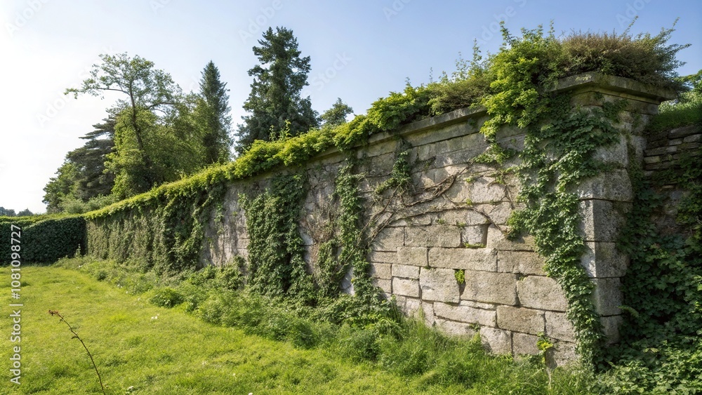 Weathered stone wall with vines and moss covering, grunge, moss Weathered stone wall with vines and moss covering, grunge, moss