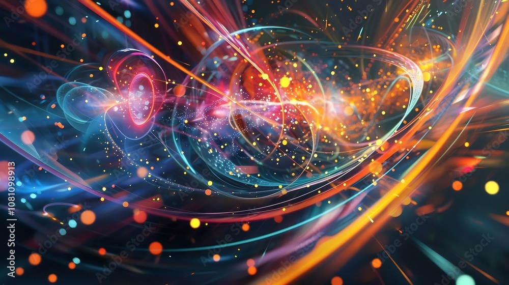Obraz premium Colorful depiction of positrons interacting with electrons in a particle accelerator