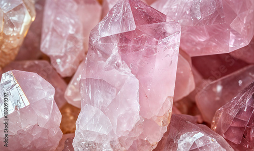 close up pink quartz crystals wallpaper in natural light