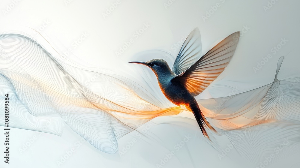 Naklejka premium Abstract light trace of a bird taking flight