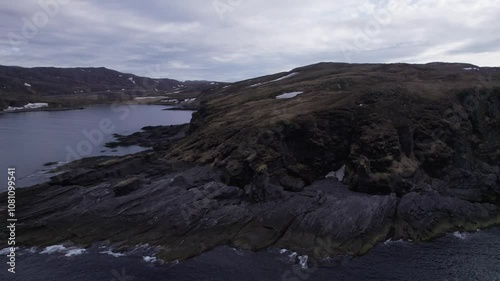 Beautiful rock formations on the coast at North Cape in Norway