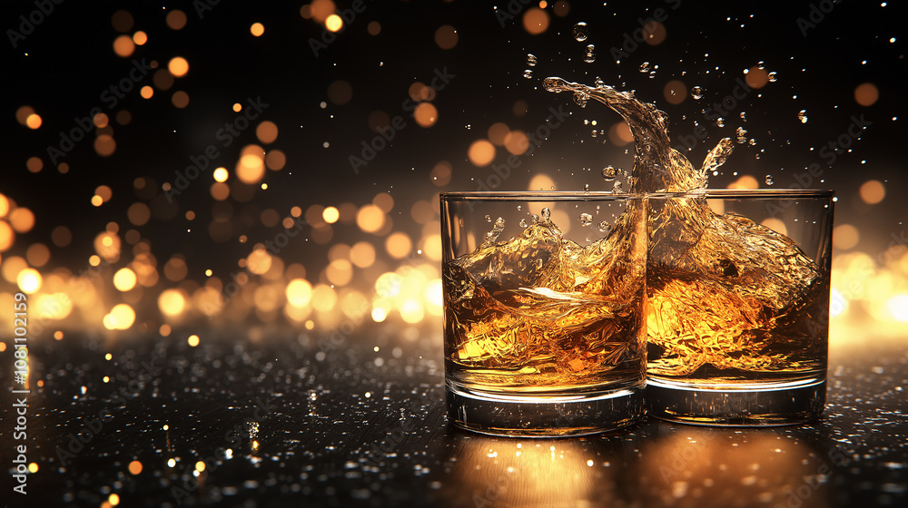 Glasses shot of tequila making toast with splash Glasses shot of tequila making toast with splash
