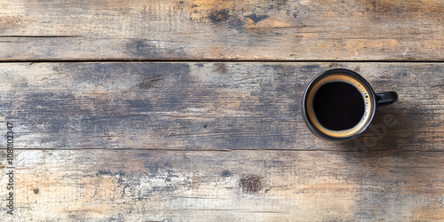 Cup of Black Coffee on Rustic Wooden Table