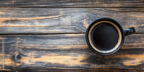 Cup of Black Coffee on Rustic Wooden Table